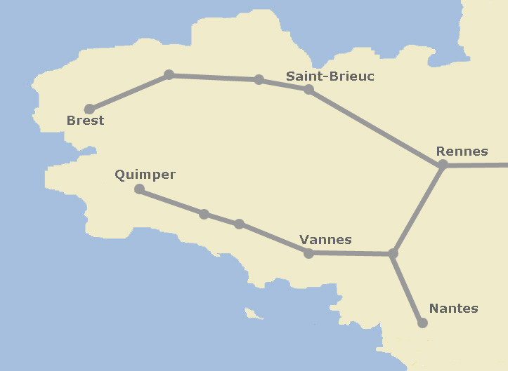 Kaart TGV in Bretagne