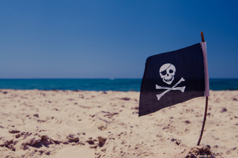 Vlag van piraten op het strand