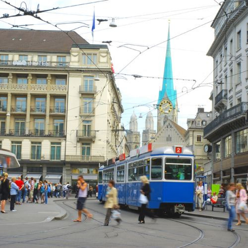 Zicht over de Bahnhofstrasse en Paradeplatz