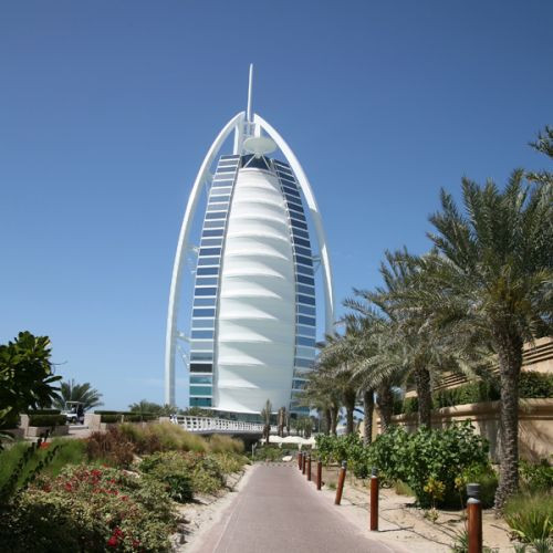 Zicht op de Burj al Arab