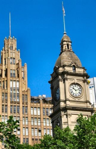 Zicht op de Melbourne Town Hall