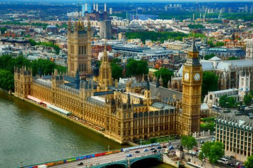 Luchtbeeld op het Palace of Westminster