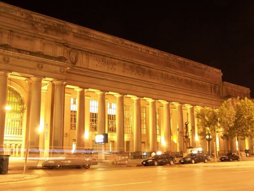 Nachtbeeld van Union Station