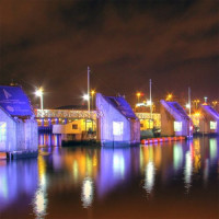 Nachtelijk zicht op Lagan Weir