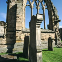 Beeld van de ruïnes van Melrose Abbey